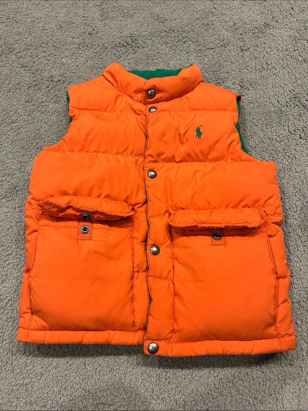 Ralph Lauren Kids Orange Green reversible Puffer Vest size 6